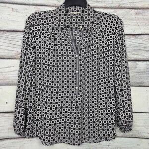 Max Studio Chain Print Blouse Womens M Black White